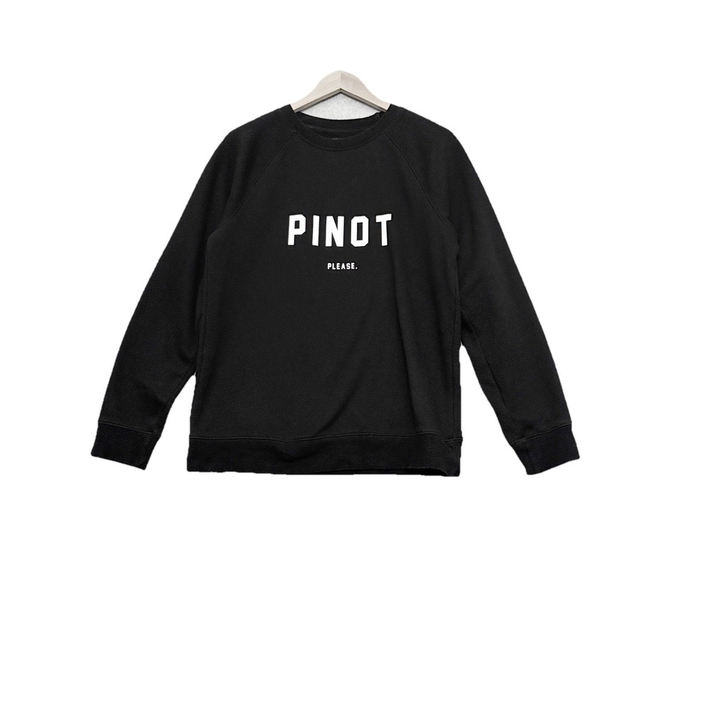 Brunette‎ The Label Pinot Please Sweatshirt Size M/L Black Fleece Soft Crew Neck